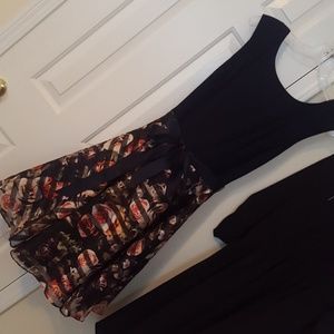 Navy tank a line dress with full floral skirt